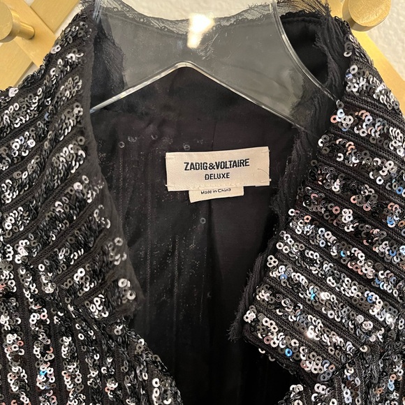 Zadig & Voltaire Volly Sequin Deluxe Jacket Black Small Kyle Richards Holiday - Picture 7 of 10